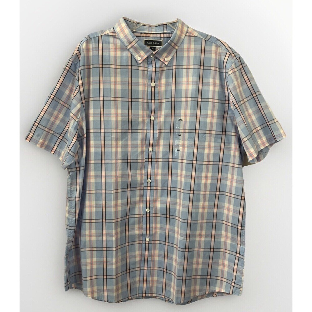 Club Room NWT Men's Size 2XL Blue Pink Plaid Short Sleeve Shirt Easter Pastel